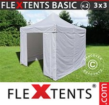 Quick-up telt FleXtents Basic 3x3m Hvit, inkl. 4 sider
