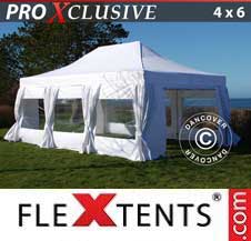 Quick-up telt FleXtents Pro 4x6m Hvit, inkl. 8 sider & dekorative gardiner