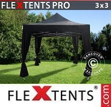 Quick-up telt FleXtents Pro 3x3m Svart, inkl. 4 dekorative gardiner