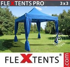 Quick-up telt FleXtents Pro 3x3m Blå, inkl. 4 dekorative gardiner