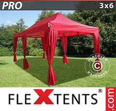 Quick-up telt FleXtents Pro 3x6m Rød, inkl. 6 dekorative gardiner